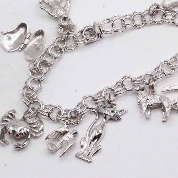 Sterling Silver Heavy 34GPink Synthetic Spinel Topaz Multi Charms Bracelet - Picture 6 of 13